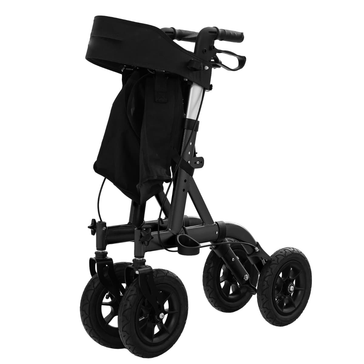 CostwayDéambulateur Réglable en Hauteur Déambulateur Pliable avec Siège Roue Pneumatique Tout Terrain Sac de Rangement Capacité de 160 Kg Noir